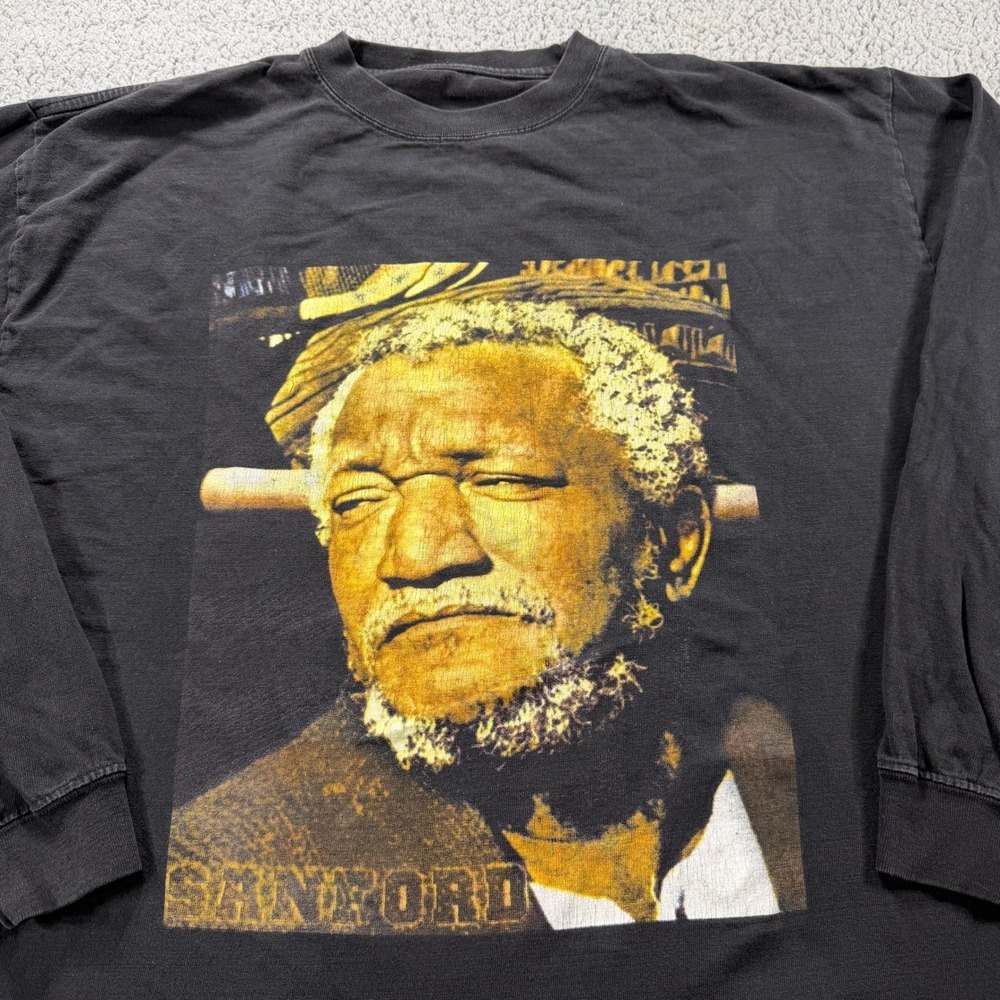 Sanford and Son Redd Foxx Graphic Long Sleeve T-Shirt Mens XL Faded Black Retro